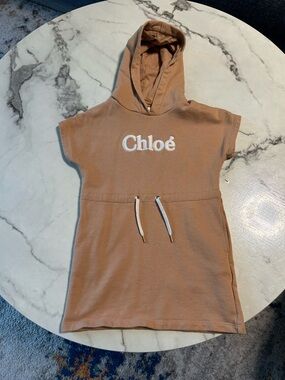 Chloé Kids Hooded Dress size 5 in Tan with White Logo